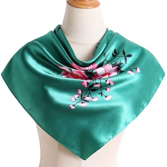 Green Floral Silky Scarf  main image 6